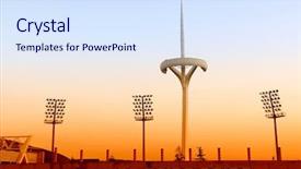  Presentation with antenna - Amazing PPT theme having olympic stadium barcelona with lights backdrop and a sky blue colored foreground