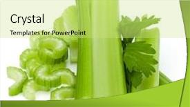  Presentation with celery - Presentation design enhanced with om - celery stalk bunch isolated om background and a yellow colored foreground