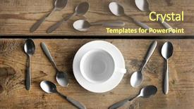  Presentation with silver cup - Theme enhanced with om - ceramic cup and silver spoons background and a tawny brown colored foreground