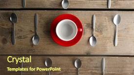  Presentation with silver cup - Presentation design having om - ceramic cup and silver spoons background and a tawny brown colored foreground