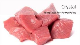  Presentation with raw meat beef veal shank - Theme enhanced with om - raw chopped beef meat pieces background and a sky blue colored foreground