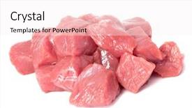  Presentation with raw meat - Theme featuring om - raw chopped beef meat pieces background and a sky blue colored foreground
