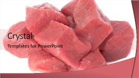  Presentation with raw meat beef veal shank - Colorful theme enhanced with om - raw chopped beef meat pieces backdrop and a coral colored foreground