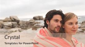  Presentation with beach - Presentation theme having om - side view of caucasian couple background and a lemonade colored foreground