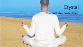  Presentation with someone crying - Colorful theme enhanced with religions mantra hinduism - someone meditating on the beach backdrop and a light blue colored foreground