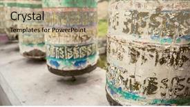  Presentation with prayer - PPT theme featuring om temple - buddhist prayer wheels sagarmatha region background and a coral colored foreground
