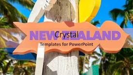  Presentation with palm trees on a - Presentation design having omaha beach - new zealand signpost with palm background and a coral colored foreground