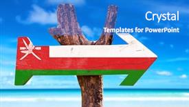  Presentation with oman - Slide deck consisting of flag wooden sign with beach background and a teal colored foreground