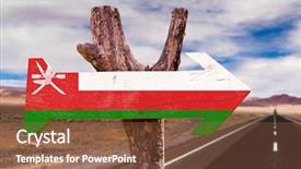  Presentation with oman - Audience pleasing PPT theme consisting of oman flag wooden sign with desert road backdrop and a tawny brown colored foreground
