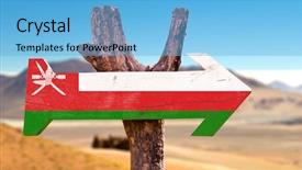  Presentation with oman - Colorful slide deck enhanced with oman flag wooden sign with desert background backdrop and a light blue colored foreground