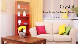  Presentation with room interior design - Slide set featuring ombre colors - modern interior design living room background and a yellow colored foreground