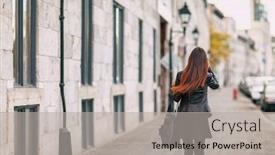  Presentation with city people walking - PPT theme consisting of ombre-hair-coloring-woman-walking background and a light gray colored foreground