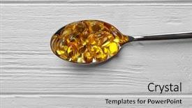  Presentation with liver - Cool new presentation theme with capsules with cod liver oil in spoon on white wooden background backdrop and a light gray colored foreground
