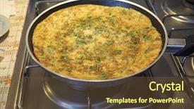  Presentation with eggs egg carton egg box - Amazing PPT layouts having omelet made from beaten eggs backdrop and a tawny brown colored foreground