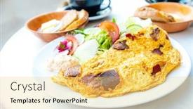  Presentation with chorizo - Amazing presentation design having omelet-with-spinach-mushrooms backdrop and a yellow colored foreground