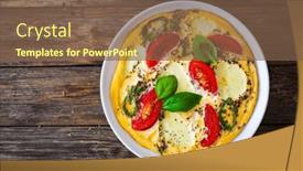  Presentation with mozzarella cheese - PPT theme having omelette-scrambled-eggs-with-mozzarella and a tawny brown colored foreground