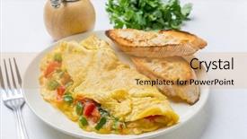  Presentation with egg - Audience pleasing presentation theme consisting of omellettes - delicious egg omelette with vegetables backdrop and a yellow colored foreground