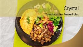  Presentation with mushroom - PPT theme featuring omellettes - french omelette with potatoes mushroom background and a  colored foreground