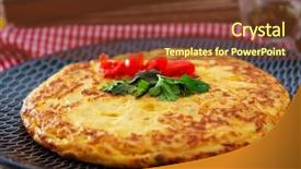  Presentation with mushroom - Presentation design featuring omellettes - french omelette with potatoes mushroom background and a tawny brown colored foreground