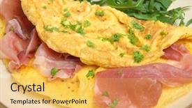  Presentation with rocket - Theme featuring omellettes - omelet with italian parma ham background and a yellow colored foreground