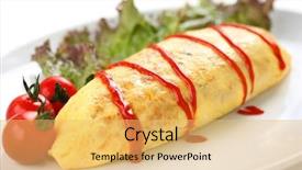  Presentation with japanese food - Audience pleasing PPT theme consisting of omellettes - omelette rice omurice japanese food backdrop and a yellow colored foreground