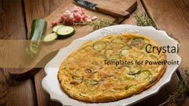  Presentation with bacon - PPT theme featuring omellettes - omelette with bacon and zucchinis background and a yellow colored foreground
