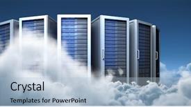  Presentation with server - PPT layouts featuring weather system - server towers against idyllic view background and a light blue colored foreground