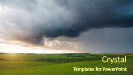  Presentation with weather storm - Amazing PPT theme having ominous-storm-clouds-over-fresh backdrop and a tawny brown colored foreground