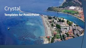 Presentation with dalmatia - PPT layouts having omis-town-dalmatia-region background and a teal colored foreground