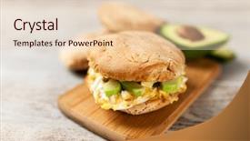  Presentation with avocado - Slide set enhanced with omlet - avocado and egg sandwich background and a  colored foreground