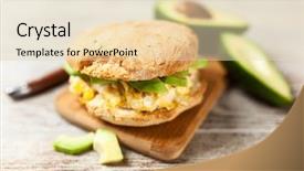  Presentation with avocado milk - Amazing presentation design having omlet - avocado and egg sandwich backdrop and a  colored foreground