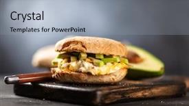  Presentation with sperm fertilizes egg - Presentation design with omlet - avocado and egg sandwich background and a  colored foreground