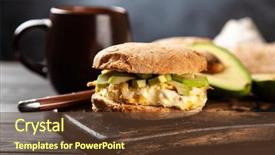  Presentation with avocado and banana smoothie - Presentation design enhanced with omlet - avocado and egg sandwich background and a  colored foreground