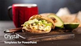  Presentation with sandwich all plates - Presentation design consisting of omlet - avocado and egg sandwich background and a tawny brown colored foreground