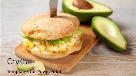  Presentation with sandwich all plates - Presentation design having omlet - avocado and egg sandwich background and a  colored foreground
