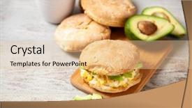  Presentation with sperm fertilizes egg - Presentation design featuring omlet - avocado and egg sandwich background and a  colored foreground