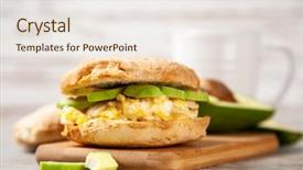  Presentation with sandwich all plates - Slide deck featuring omlet - avocado and egg sandwich background and a sky blue colored foreground