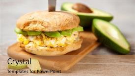  Presentation with avocado milk - PPT layouts enhanced with omlet - avocado and egg sandwich background and a coral colored foreground