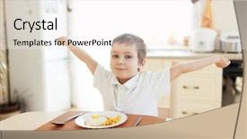  Presentation with kitchen - Slide deck with omlet - child in the kitchen background and a  colored foreground