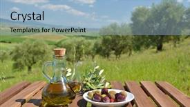  Presentation with olive - PPT theme consisting of on the wooden table background and a light blue colored foreground