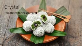  Presentation with dessert - Presentation theme featuring onde-onde-traditional-malaysian-glutinous background and a coral colored foreground