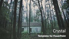  Presentation with house forest - Colorful presentation theme enhanced with one abandoned brick house backdrop and a dark gray colored foreground