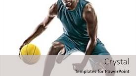  Presentation with basketball - Amazing slide set having one-african-basketball-player-young backdrop and a light gray colored foreground