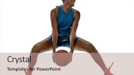  Presentation with basketball players - Presentation theme having one african basketball players woman background and a coral colored foreground