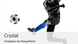  Presentation with soccer - Amazing PPT layouts having one african soccer player man backdrop and a white colored foreground