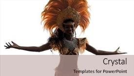  Presentation with dancing - Presentation theme having one african woman samba dancer dancing silhouette on white background background and a coral colored foreground