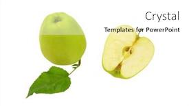  Presentation with green apples - Presentation theme enhanced with one and a half green apples on white wooden background background and a white colored foreground