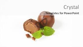  Presentation with white chocolate - Presentation design featuring one and half belgian chocolate pralines on white background background and a white colored foreground