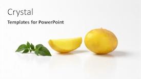  Presentation with quarter - Amazing slide deck having one and quarter baby potato with leaves on white background backdrop and a white colored foreground