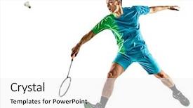  Presentation with sports badminton - Audience pleasing presentation design consisting of one asian badminton player man backdrop and a white colored foreground